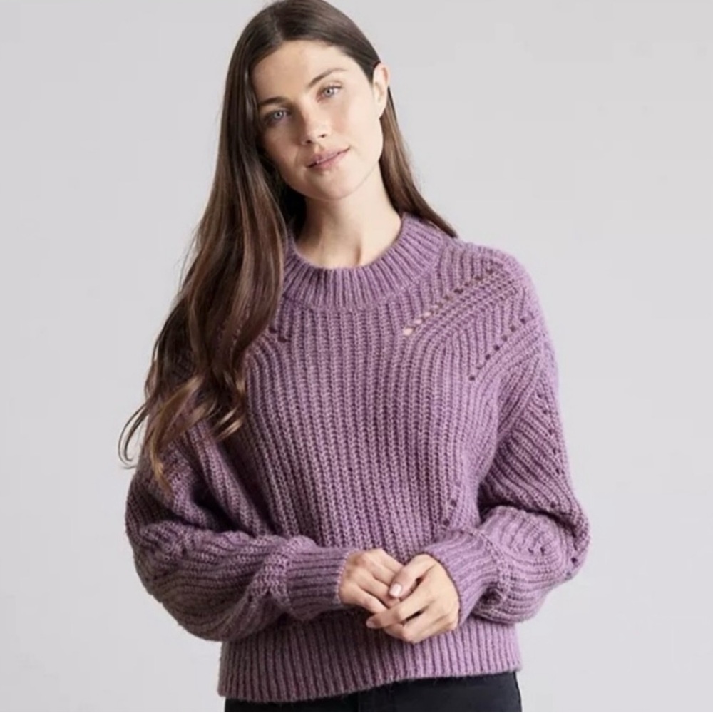 Elizabeth and James Open Stitch Crew Neck Cropped Sweater